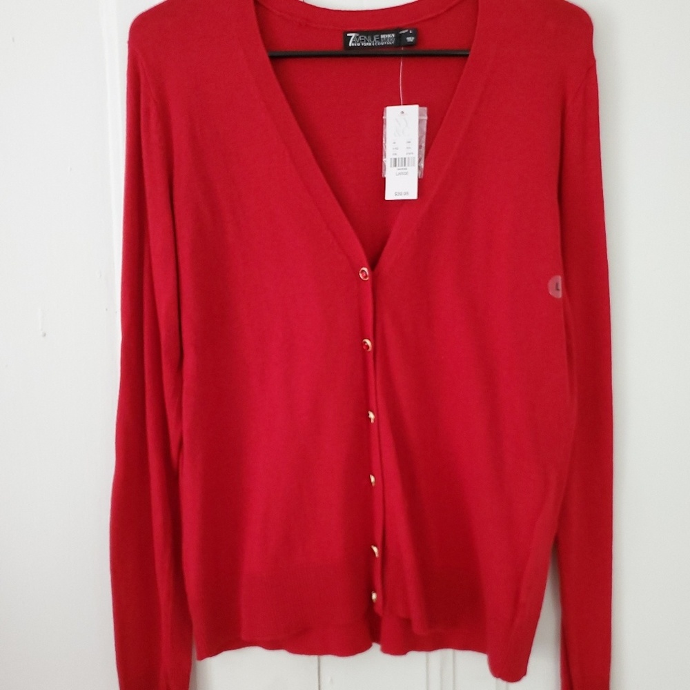 Red Csrdigan with Rhinestone Buttons